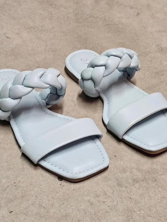 Braided Strap Light Blue Square-Toe Womens Sandals - Picture 5 of 8